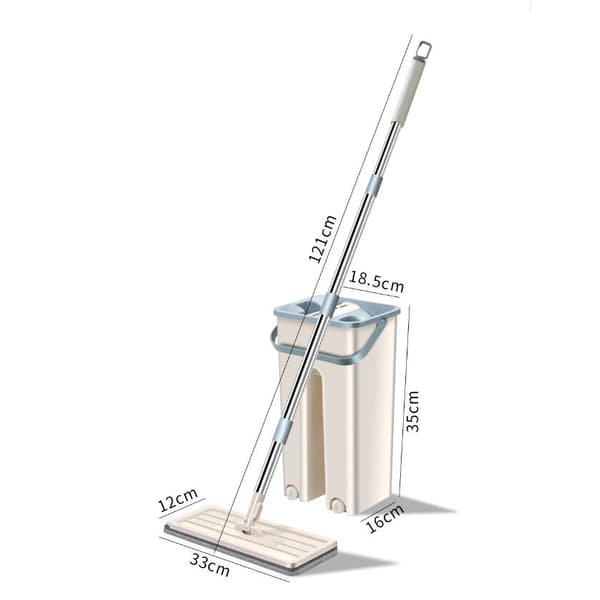 360° Flat Press Mikrofiber Flat Mopp Bøtte Sett, 1 Moppesett + 2 Pader