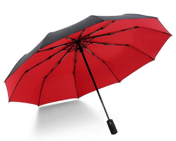 Automatic Opening and Closing 10-Rib Double Layer Windproof Travel Umbrella Teflon Coated Compact Mini Folding Parasol