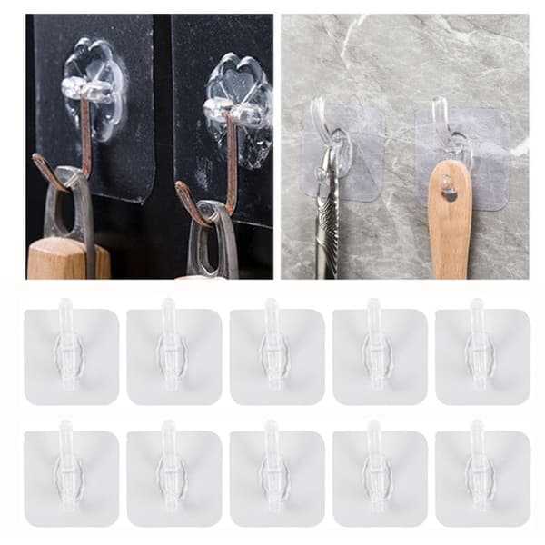 10 Pcs Wall Hat Hooks Acrylic Hooks Transparent Hat Racks Bathroom Coat Hooks Self-Adhesive Hooks (Transparent)
