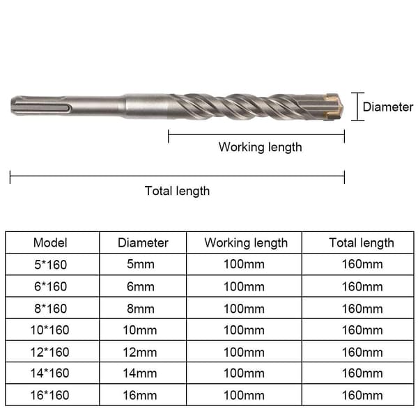 Concrete Drill Bit Set, 9 Pieces (5mm ~ 16x160mm) Tile Drill Bit, SDS-Plus Electric Rotary Hammer Drill for