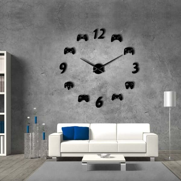 DIY Wall Clock with Video Game Controller - Modern Decoration, Seamless Design, Giant Clock, Boys E-sports, Silver