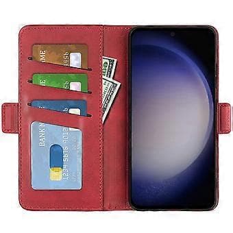 Compatible Case for Samsung Galaxy S24 PU Leather Dual Magnetic Clasp Protective Shell (Red)