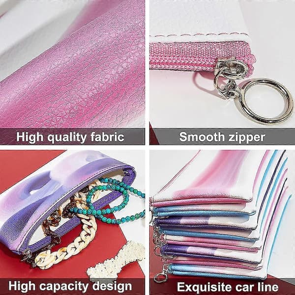 3 søde makeuptasker til håndtaske, kosmetiktasker til kvinder med lynlås, rejse-makeuptasker, pink+blå+lilla, 19,5*10,5 cm