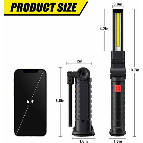 COB LED Handheld Work Light 800LM Ultra Bright, USB Rechargeable Inspection Lamp with Magnetic Base, 5 Light Modes 6000K Lantern for Auto G