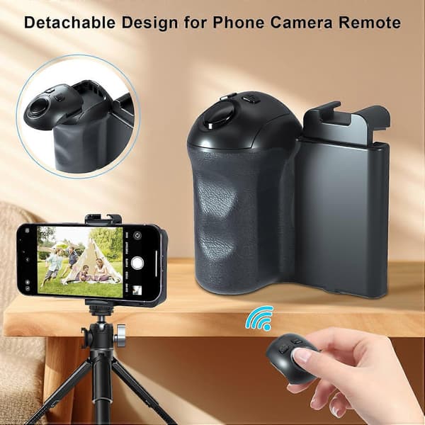 Phone Camera Grip with Zoom Remote, Smartphone Handle Holder with Wireless Shutter, Phone Filming Accessories Vlog Recording