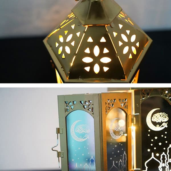 Eid Mubarak LED-lys Metal Lanterne Lampe Batteri Natlys Ramadan Dekoration-Måne 1