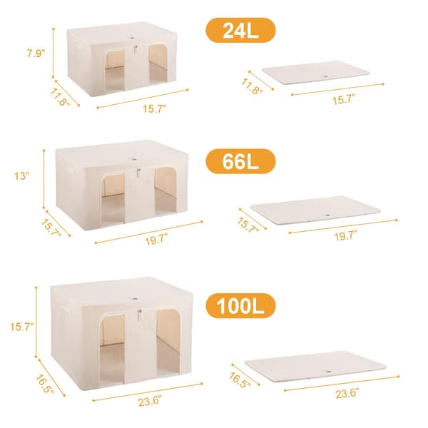 Storage Boxes for Clothes, Foldable Oxford Steel Frame Storage Box, Stackable Storage Bins for Clothes, Bedding and Blankets - 66L 66L 66L