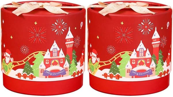 Christmas Candy Boxes, 2 Pieces Round Christmas Boxes Cookie Gift Boxes Bakery Candy Boxes Christmas Gift Boxes for Chocolate Cookies