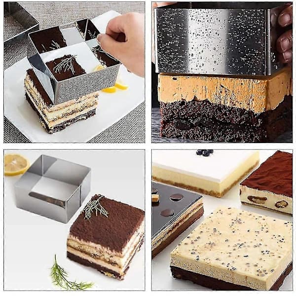 Sæt med 3 kageforme ringe, firkantet mousseform rustfrit stål kageform non-stick dessertring bagværk (haoyi)