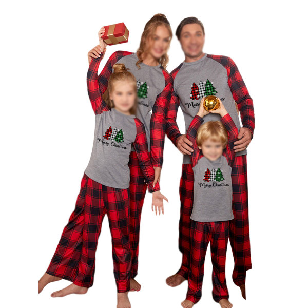 Julfamiljepjamas Outfit Pyjamas Nattklänning Fritidsdräkt Hemdräkter Bekväma, Färg: Grå, Storlek: Pappa LL