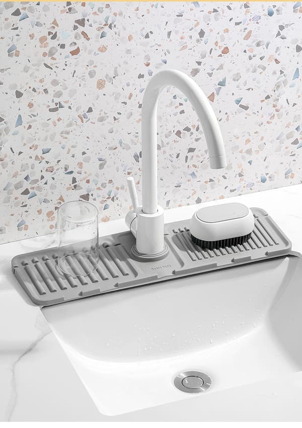 Faucet Splash Guard for Sink, Adjustable Ring Size, Faucet Collection Mat (One Large and One Small, Grey)