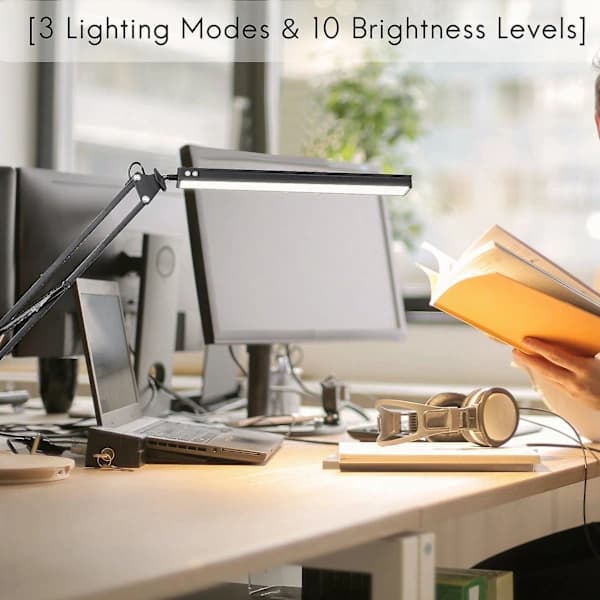LED Desk Lamp with Clamp, Adjustable Swing Arm Compatible for Study/Office (Black)