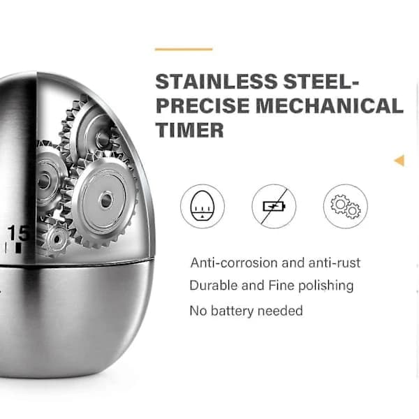 Kitchen Timer 2024 in Stainless Steel: 60-Minute Waterproof Timer for Cooking and Baking, Egg Timer for Precise Timing