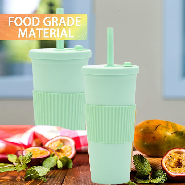 700 ml Stor Dubbelväggig Plastmugg med Sugrör Mjölktekopp Bärbar Utomhus Sugrörsmugg