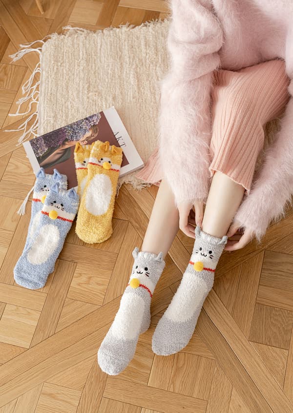 Smart Wool Socks Damestrømper Vinterstrømper Efterår og Vinter Mid-Tube Strømper Kattefleece Tykkere Varme Strømper (Grå)