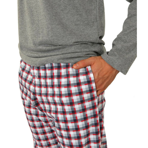 Sesto Senso Miesten Pyjamat 100% Puuvilla Pitkähihainen + Pyjama Housut Yöasu - 04 PUNAINEN - XXL