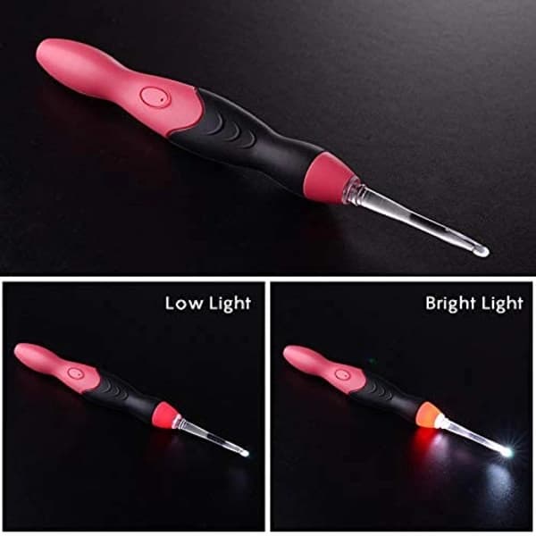 Luminous Crochet Hook Set - 11 Sizes Interchangeable Heads. With Case, USB Rechargeable LED Lighted Crochet Hook, A