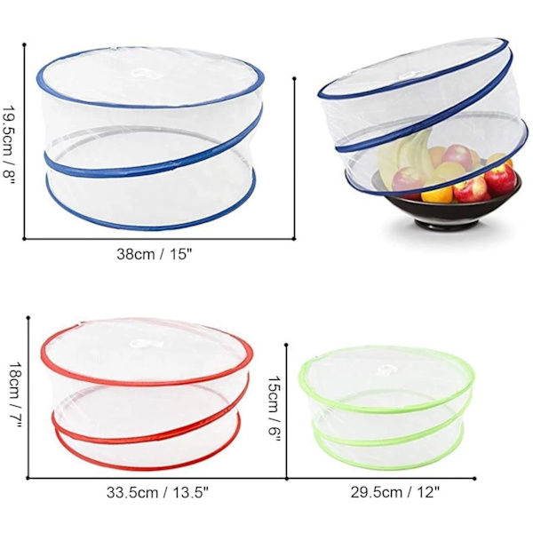 3 Mattskydd Mesh Pop-Up Fruktkorgar, Hopfällbara Mattskydd - 3 Storlekar (1 Stor, 1 Medium, 3 Små) - Mattskydd