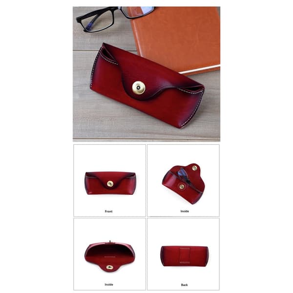 Semi-hard genuine leather glasses case with belt loop