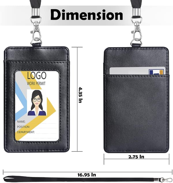 Vertical PU Leather Badge Holder with 1 Clear ID Window