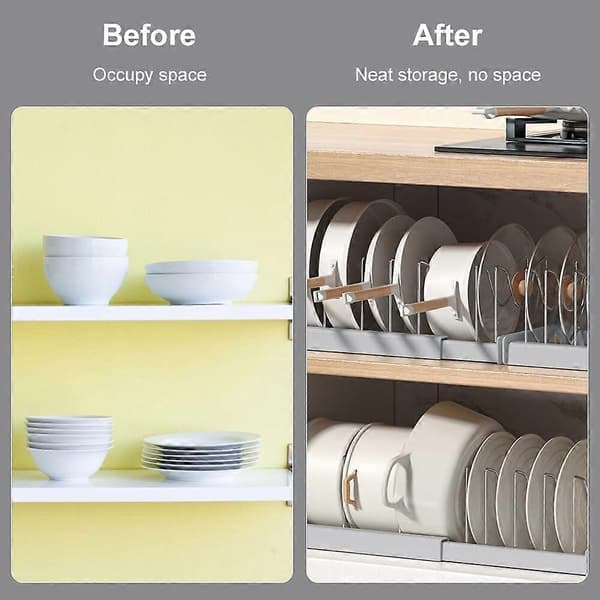 Pan Organizer, Pan and Pot Organizer Drawer, Expandable Storage Rack for Kitchen Utensils with 10 Compartments