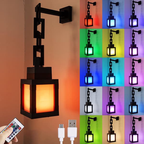RGB Pixel Lantern Night Light - 16 Colors Remote Control, USB Rechargeable-FX-