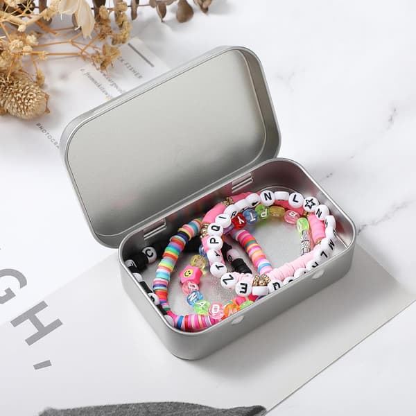 Small Metal Tins with Lids - Rectangular Empty Hinged Tins for Candy, Keys, Earrings, Jewelry (Silver)