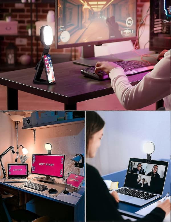 Glow LED Streaming Light, Rechargeable Video Conference Lighting Kit, Angle & Brightness & Color Temperature Adjustable