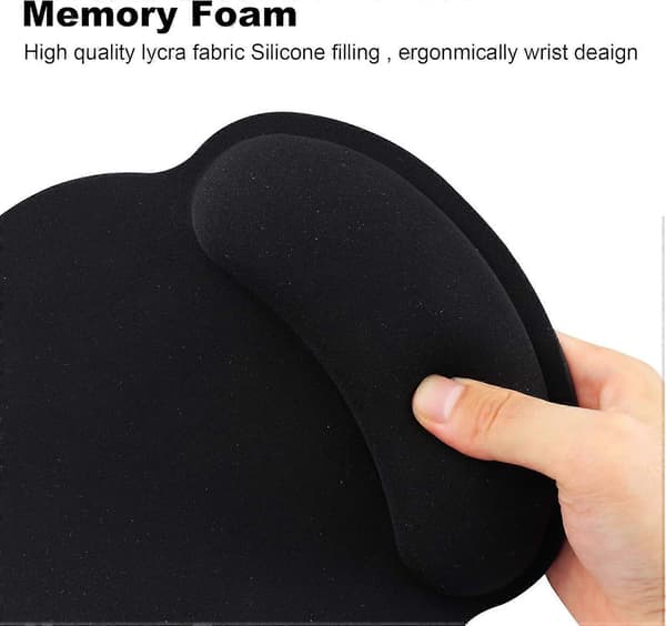 Musemåtte med håndledsstøtte, Ren Sort Ergonomisk håndledsstøtte, Komfortabel Memory Foam skridsikker håndledspude
