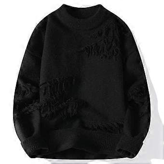Höst Vinter Design Hål Tröja Herr Mjuk Pullover Sweatshirt (M Svart)