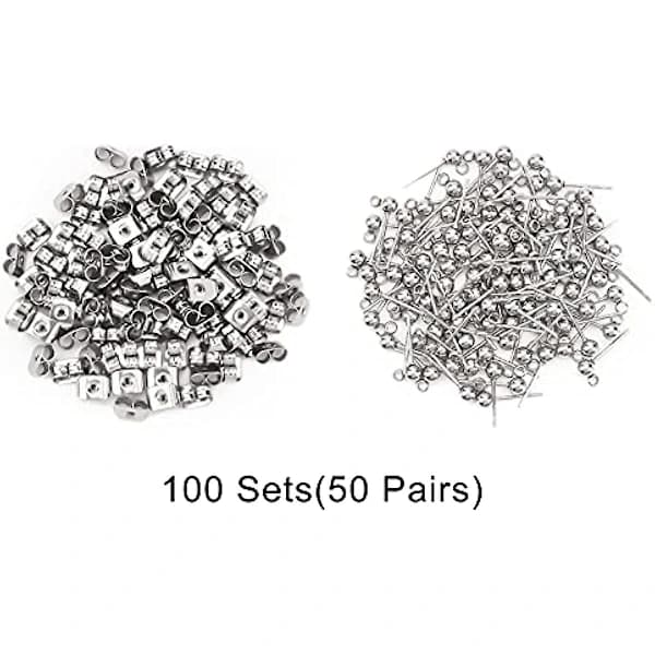 Pandahall 200 Pcs Earring Stud Kit Stainless Steel Earring Studs Round Pin Studs With Loop With Butterfly Earring Backs For Hanging Ear
