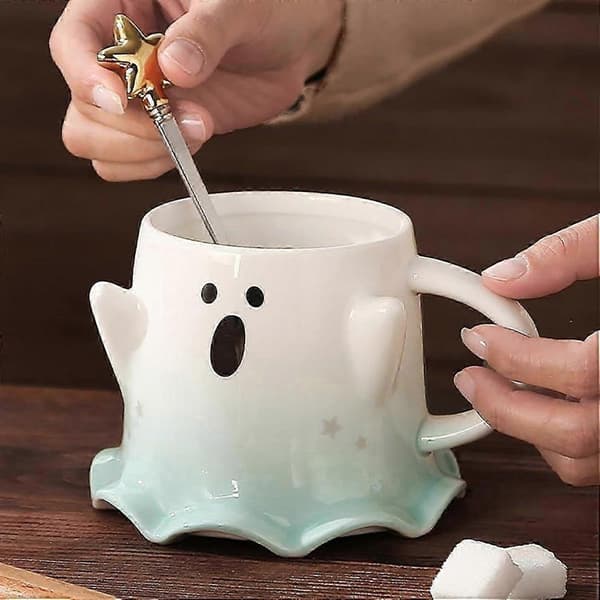 Halloween Ghost Pumpkin Coffee Mug, Ceramic Halloween Cup with Handle for Kitchen Dining Room