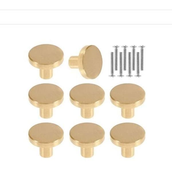 Solid Brass Knobs Round Cabinet Knobs Vintage Furniture Handles with Screws Compatible with Wardrobes Cabinets Drawers 20x25mm 8pcs
