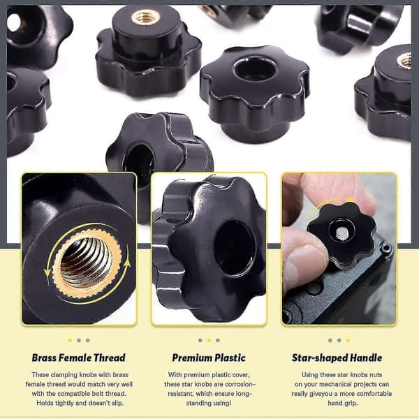 15 Pcs M6 Star Knob Clamping Handle Nut Through Hole Set Brass Female Threaded Handle Screw On Knob
