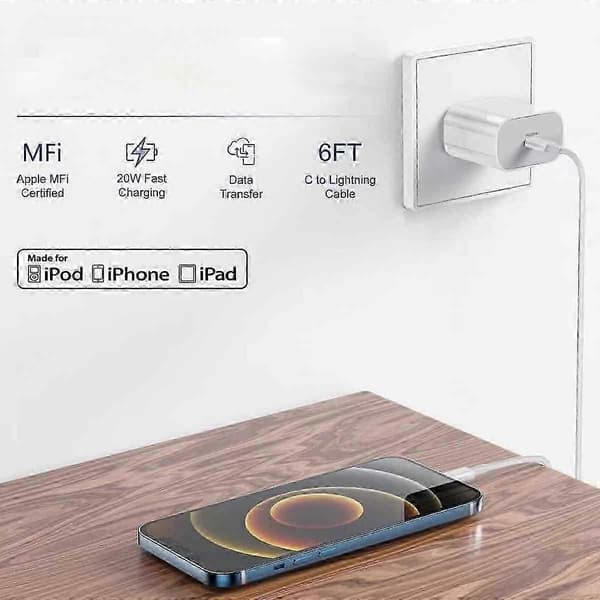 20W hurtiglader og ladekabel kompatibel med iPhone