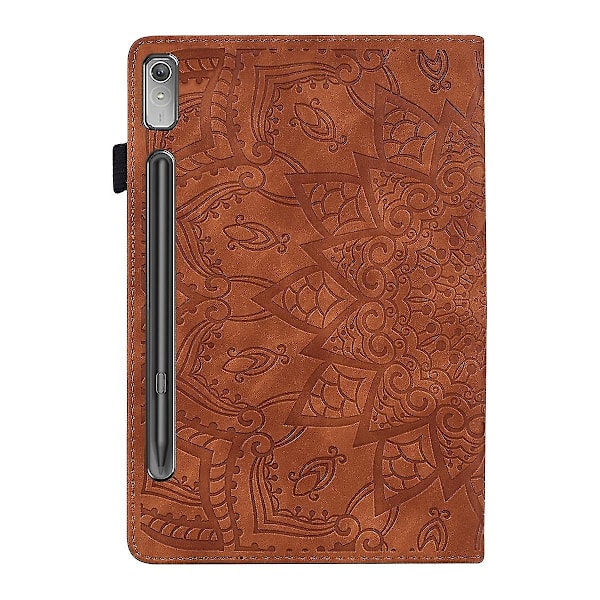 Præget læderetui til Lenovo Tab P12 12.7 Brown