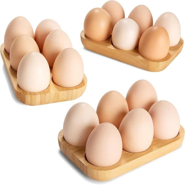 Mini Bamboo 18-Hole Egg Tray Set, 3 Small Stands, High-Quality Antique Wood Egg Holder for Deviled Eggs 3-Piece Set