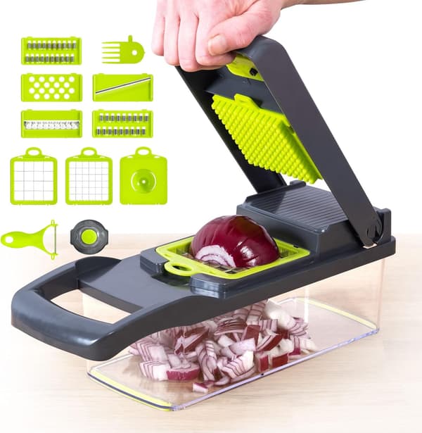 Vegetable Chopper, Multifunctional Mandoline Vegetable Slicer with Adjustable Julienne Container Kitchen Utensil for Fruit