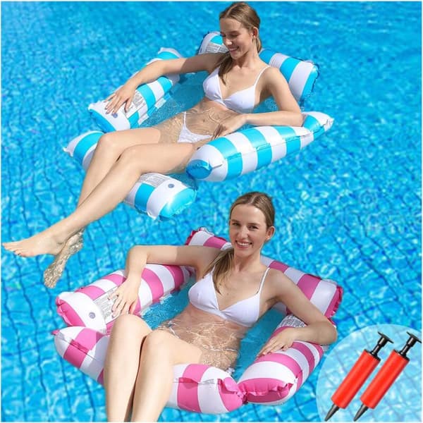 Inflatable Pool Hammock, 2-piece Set with Four Tube Floating Bed Pool with Mesh Floating Mattress