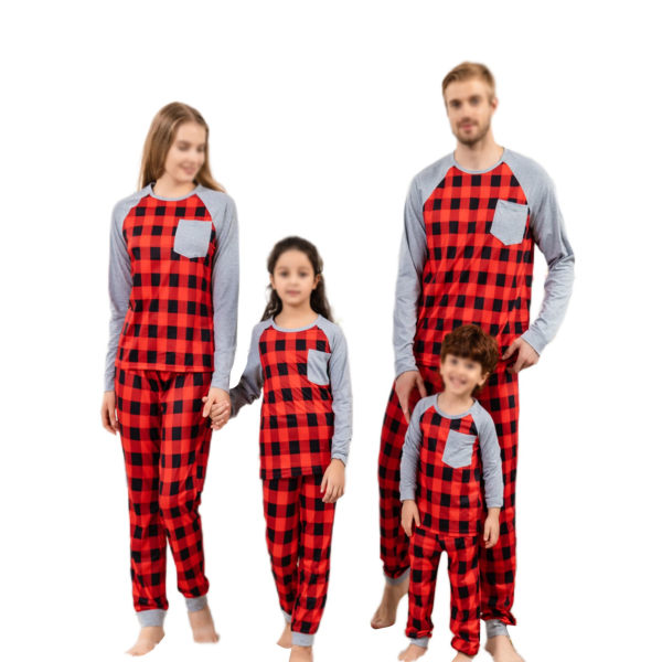 Familjetoppar och byxor Besättning Hals Jul Elastisk Midja Matchande Pyjamas Set, Färg: Röd, Storlek: Kvinnor 2XL