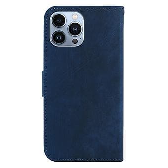 Præget læderetui til iPhone 15 Pro Max (mørkeblå)