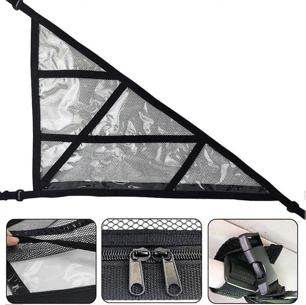 Roof Mounted Cargo Net - Triangular Car Roof Cargo Net - Adjustable Double Layer Mesh Roof Organizer Storage Bag
