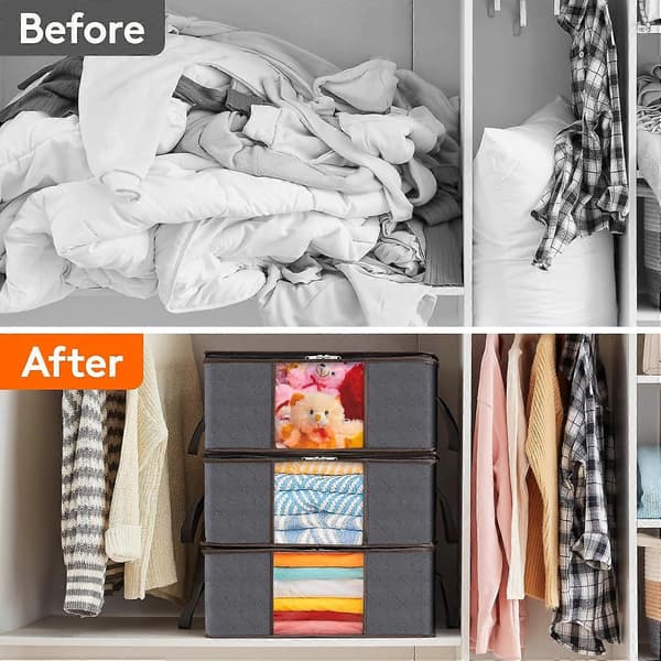 3-pack, 35 liter Clothes Storage Foldable Storage Box Wardrobe with Reinforced Handles, Fits Jackets, T-shirts, Blankets