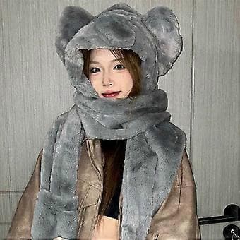 Sjov Lang Næse Elefant Hat Trendy Unisex Hat Plys Øreklap Pullover Hat til Hverdagsbrug Grå