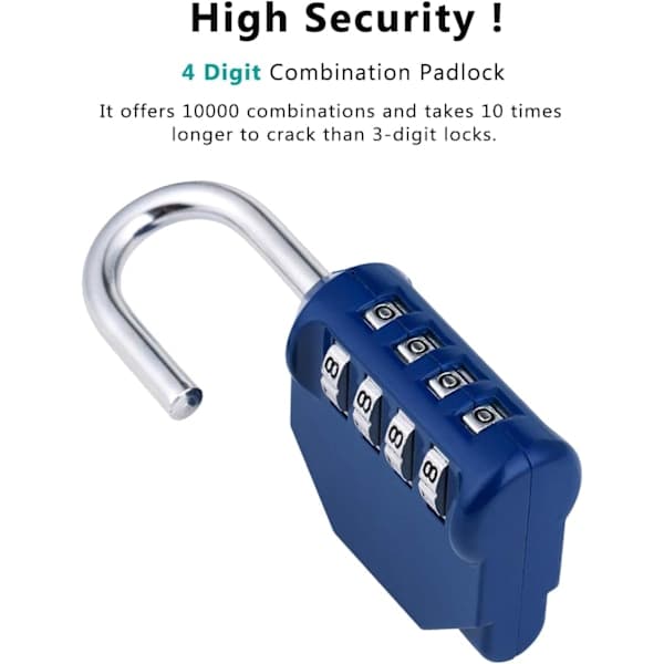 Combination Padlock, 4-Digit Code Lock, Gym Padlock, School Locker Lock, Weatherproof Outdoor Combination Lock Blue Blue Blue