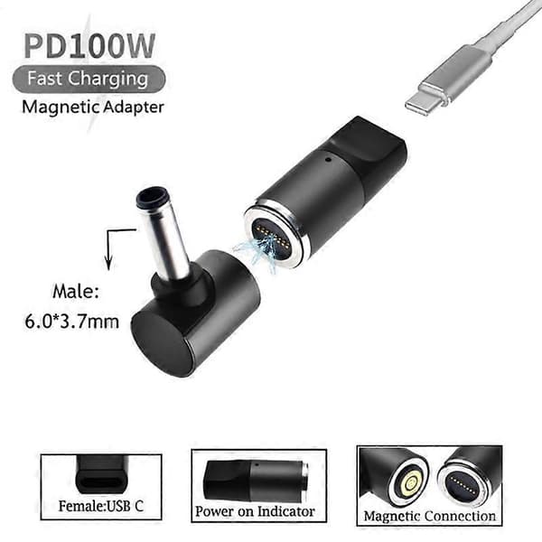 100W Magnetisk Adapter til ASUS Gaming Laptop Type-C Hun til 6.0mmx3.7mm Han Stik PD Hurtig