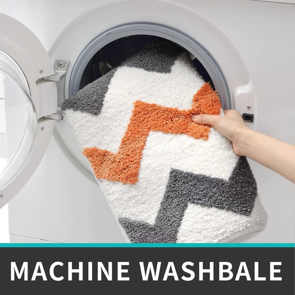 40 x 60 cm Bathroom Mat with Wave Pattern, Non-Slip - Orange Grey