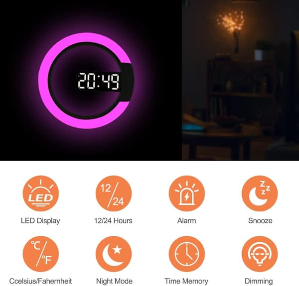 LED Digital Wall Clock with Remote Control, USB Powered Wall Clock, 12/24