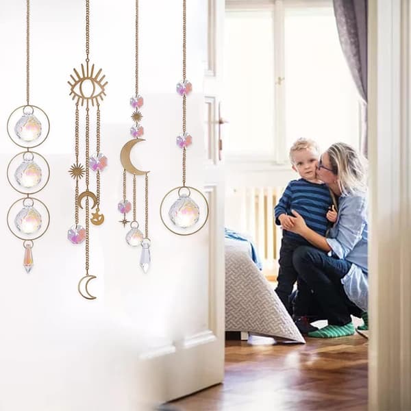4 stk Krystall Solfangere, Solfanger Krystall Anheng Ornamenter,