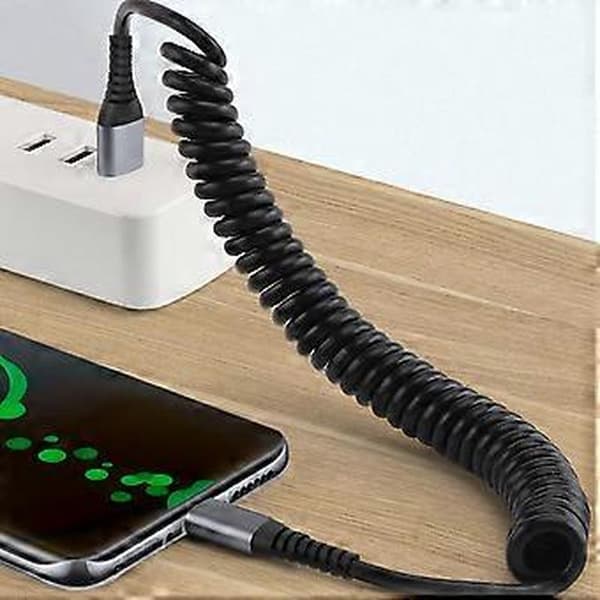 Upgraded Spiral Music Cable USB to USB C Retractable Fast Charging Cable Spring Design Cable for Smartphones and Tablets USB C USB C